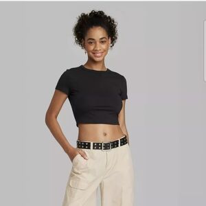 Wild Fable Black Fitted Crop T-Shirt - XXS